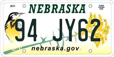 NE license plate 94JY62