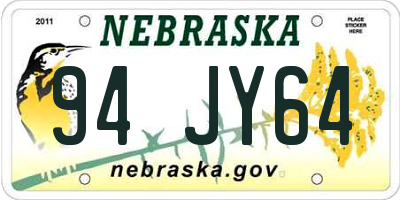 NE license plate 94JY64