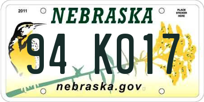 NE license plate 94KO17