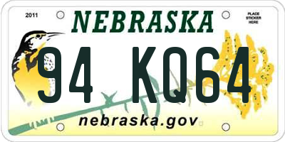 NE license plate 94KQ64