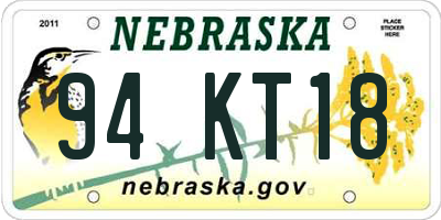 NE license plate 94KT18