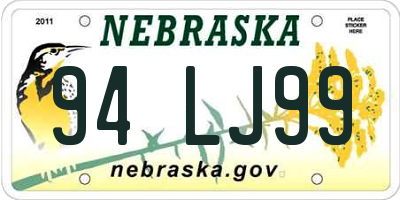 NE license plate 94LJ99