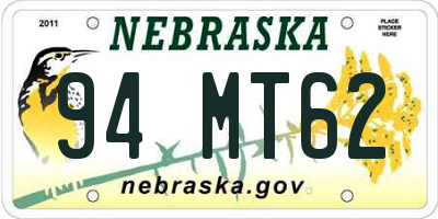 NE license plate 94MT62