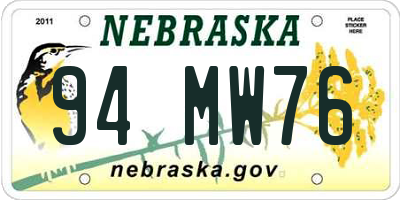 NE license plate 94MW76
