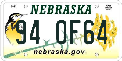 NE license plate 94OF64