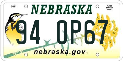 NE license plate 94OP67