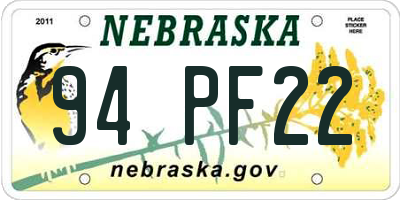 NE license plate 94PF22