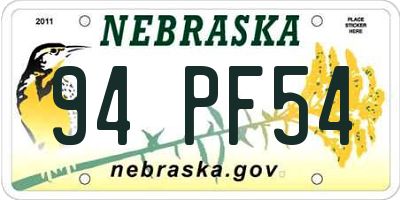 NE license plate 94PF54