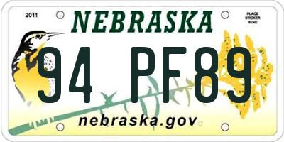 NE license plate 94PF89