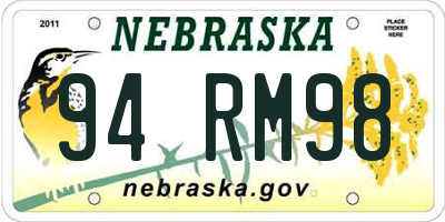 NE license plate 94RM98
