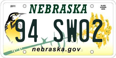 NE license plate 94SW02