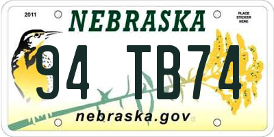 NE license plate 94TB74