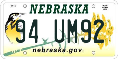 NE license plate 94UM92