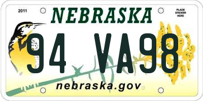 NE license plate 94VA98