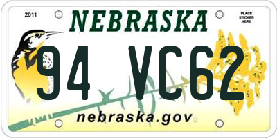 NE license plate 94VC62