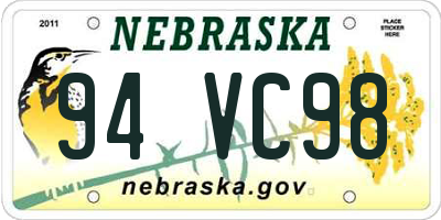 NE license plate 94VC98