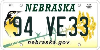 NE license plate 94VE33