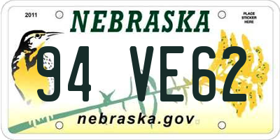 NE license plate 94VE62