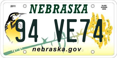 NE license plate 94VE74