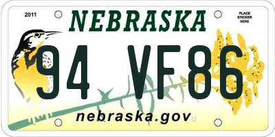 NE license plate 94VF86