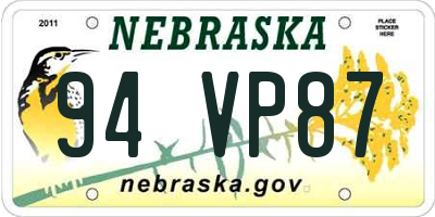 NE license plate 94VP87