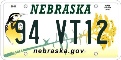 NE license plate 94VT12