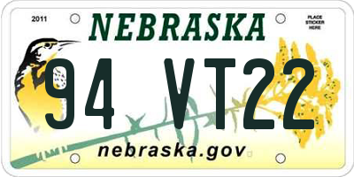 NE license plate 94VT22