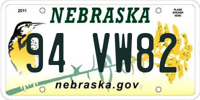 NE license plate 94VW82