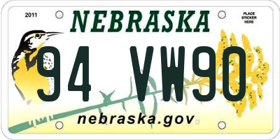 NE license plate 94VW90