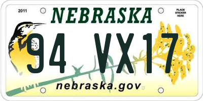 NE license plate 94VX17