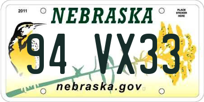 NE license plate 94VX33