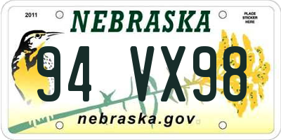 NE license plate 94VX98