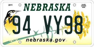 NE license plate 94VY98