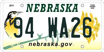 NE license plate 94WA26