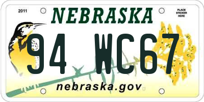 NE license plate 94WC67