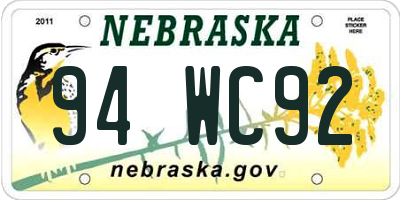 NE license plate 94WC92