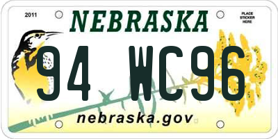 NE license plate 94WC96