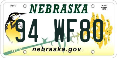 NE license plate 94WF80