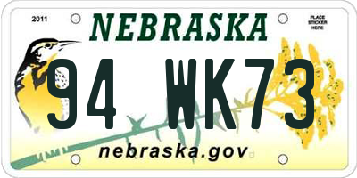NE license plate 94WK73