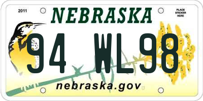 NE license plate 94WL98