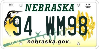 NE license plate 94WM98