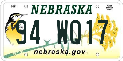 NE license plate 94WQ17