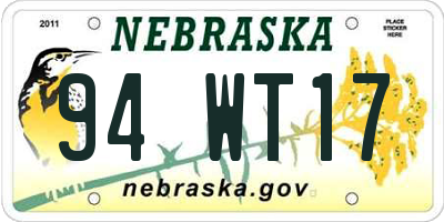 NE license plate 94WT17