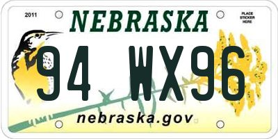 NE license plate 94WX96