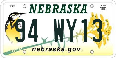 NE license plate 94WY13