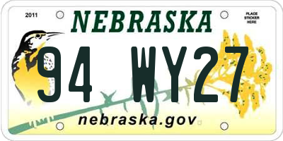 NE license plate 94WY27