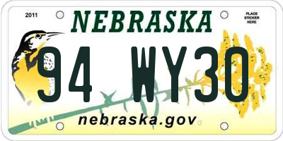 NE license plate 94WY30