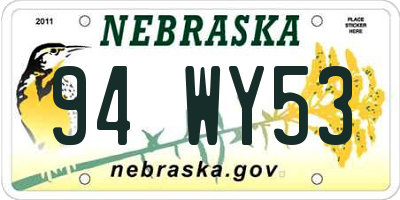 NE license plate 94WY53