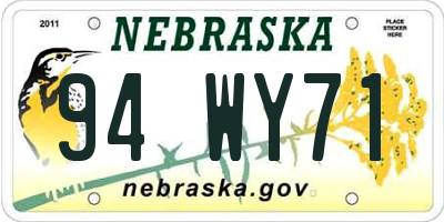 NE license plate 94WY71