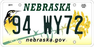NE license plate 94WY72
